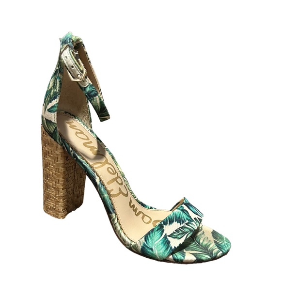 SAM EDELMAN Women's Cream & Green Leaf Print Tropical Open Toe Block Heel-Sz 8.5 - Picture 14 of 14